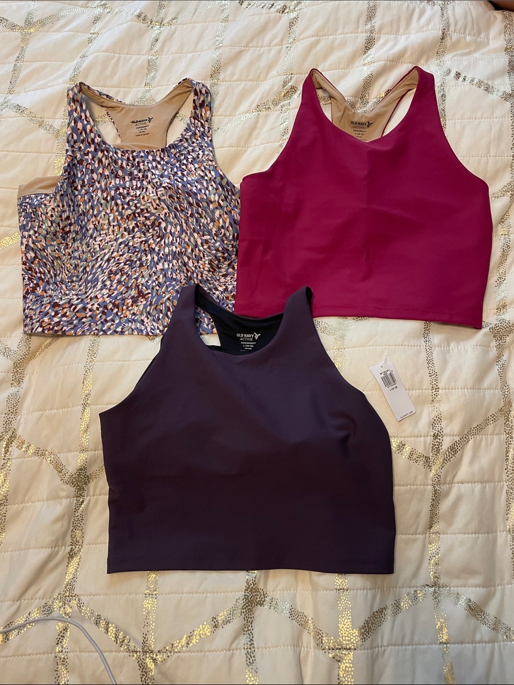 Old Navy Crop Tank Top Trio - Plum, Magenta, Multi Print